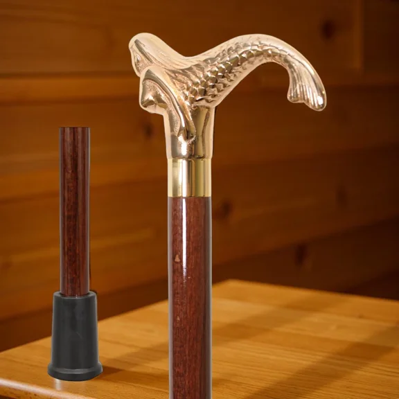 Global Antiques Antique Brass Walking Stick for Men Women Seniors Durable Folding Wooden Canes with Mermaid Head 38 Inch Gift