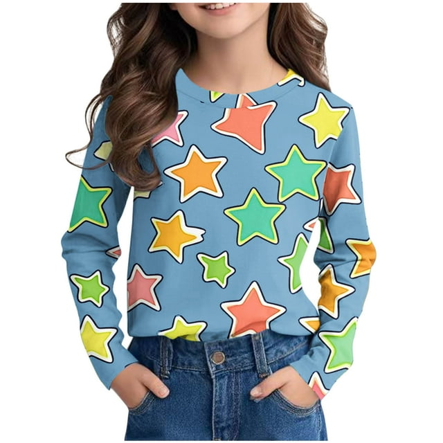Posijego T-Shirts Graphiques à Manches Longues pour Garçons et Filles, Col Rond Mignon, Basique, pour Enfants