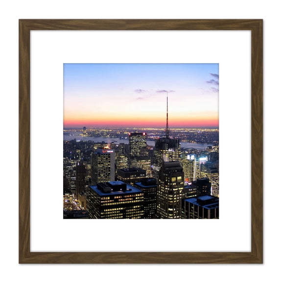 Schwen Panoramic View New York City Chrysler Photo 8X8 Inch Square Wooden Framed Wall Art Print Picture with Mount