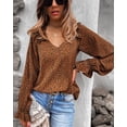 thumbnail image 3 of V Neck Animal Print Shoulder Ruffle Bishop Sleeve Blouse for Women, 3 of 3