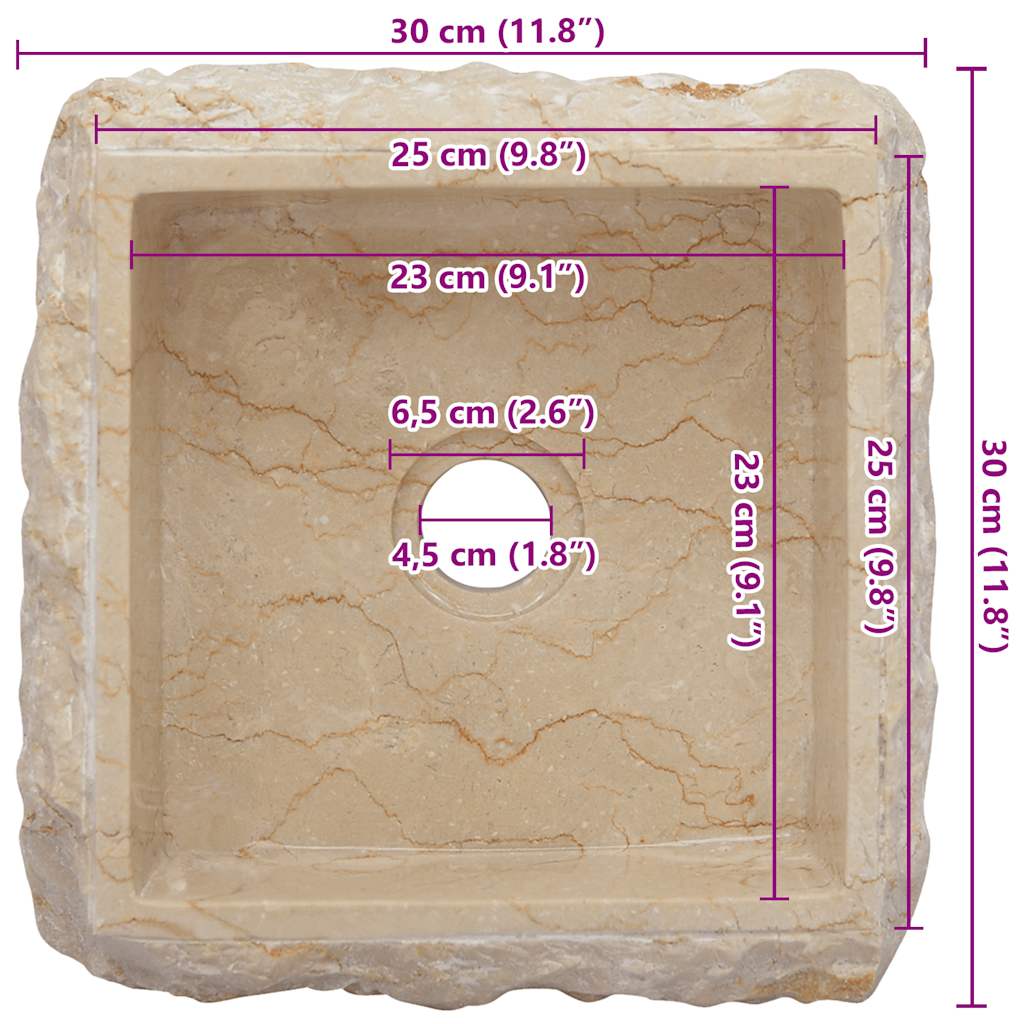 vidaXL Sink Above Counter Vanity Sink Natural Stone Basin for Bathroom Marble