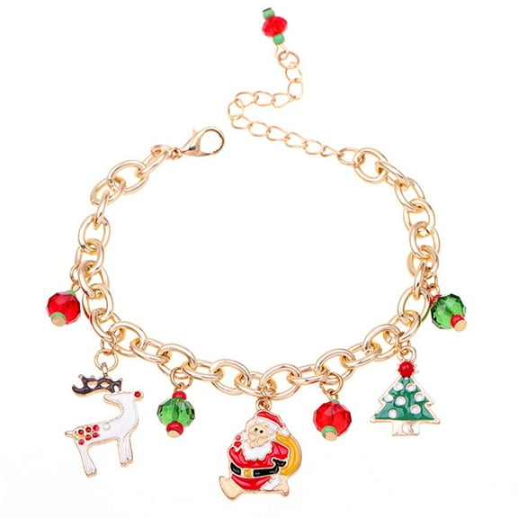 opvise Christmas Unisex Santa Tree Elk Pendant Charm Chain Bracelet Hand Wrist Jewelry