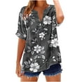 thumbnail image 2 of Jjayotai Summer Tops for Women 2025, Trendy Boho Floral Short Sleeve Shirts, Loose Fit Casual Dressy Basic Tee, V Neck Blouses for Women Multicolor^15 M, 2 of 5