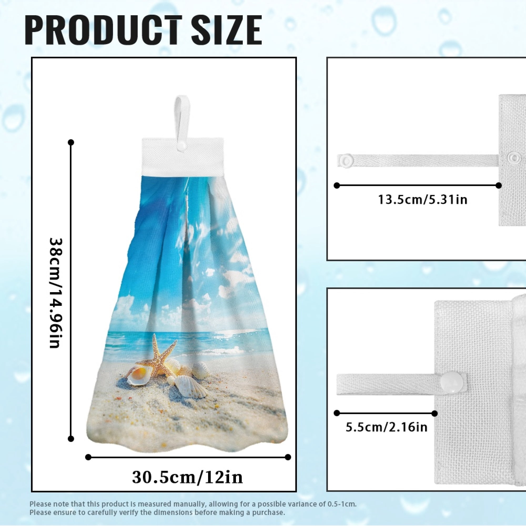 ZIATUBLE Beach Ocean Hand Towels with Loop Starfish Towels for Kitchen Drying Set 2 Piece Breathable Bathroom Hand Bath Towel with Snap Button Dish Towels for Kitchen Decorative Hand Tie Towel