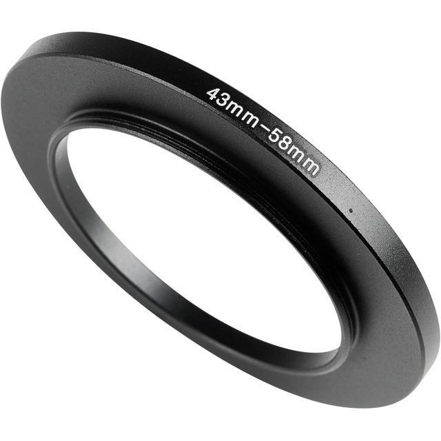 Adaptador de anillo metal 43 a 58 mm compatible con cámaras sin espejo DSLR, convertidor rosca filtro UV CPL ND, negro 43-58