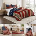 thumbnail image 6 of King Quilt Set 96''x106'', Vintage American Flag Lightweight Summer Bedspread Coverlet Set with 2 Pillow Shams, Blue Star Red Striped Wooden Breathable All Season Quilt Bedding for Bedroom/Guest Room, 6 of 9