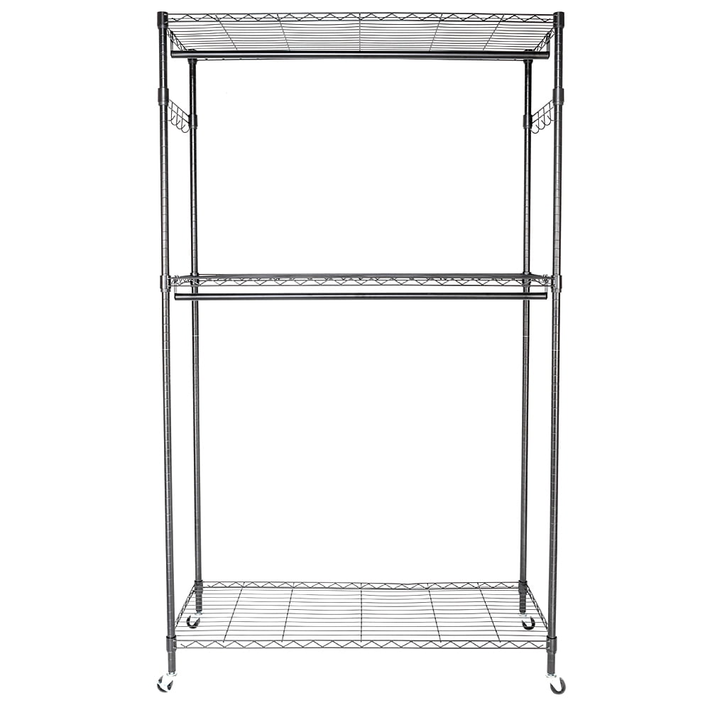 3Tier Rolling Closet Garment Rack Heavy Duty Wire Shelving Garment