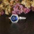 thumbnail image 2 of HeartsAndYou 2ct Round Natural Blue Sapphire & Diamond Hexagon Halo Ring 14k SOLID White Gold, 2 of 9