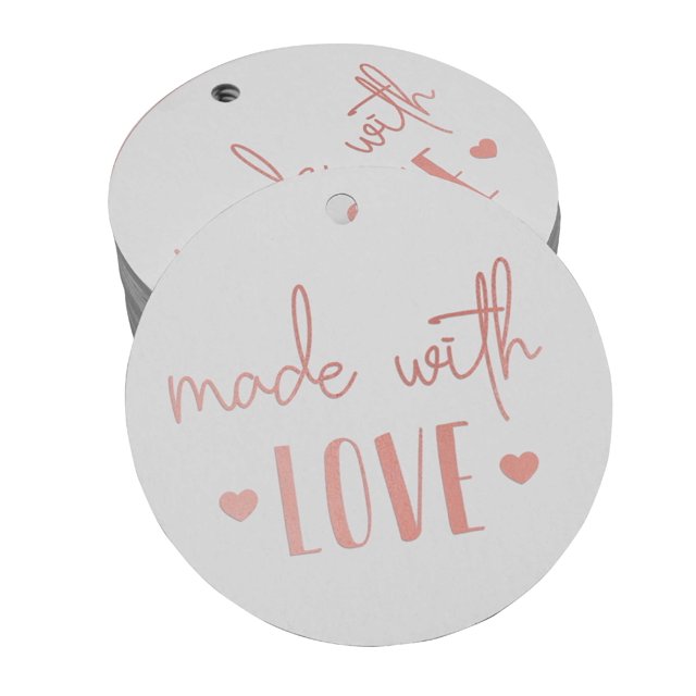 Inkdotpot 100 Pack Made With Love Text Favor Paper Tags Craft Real Rose Gold Foil Hang Tags