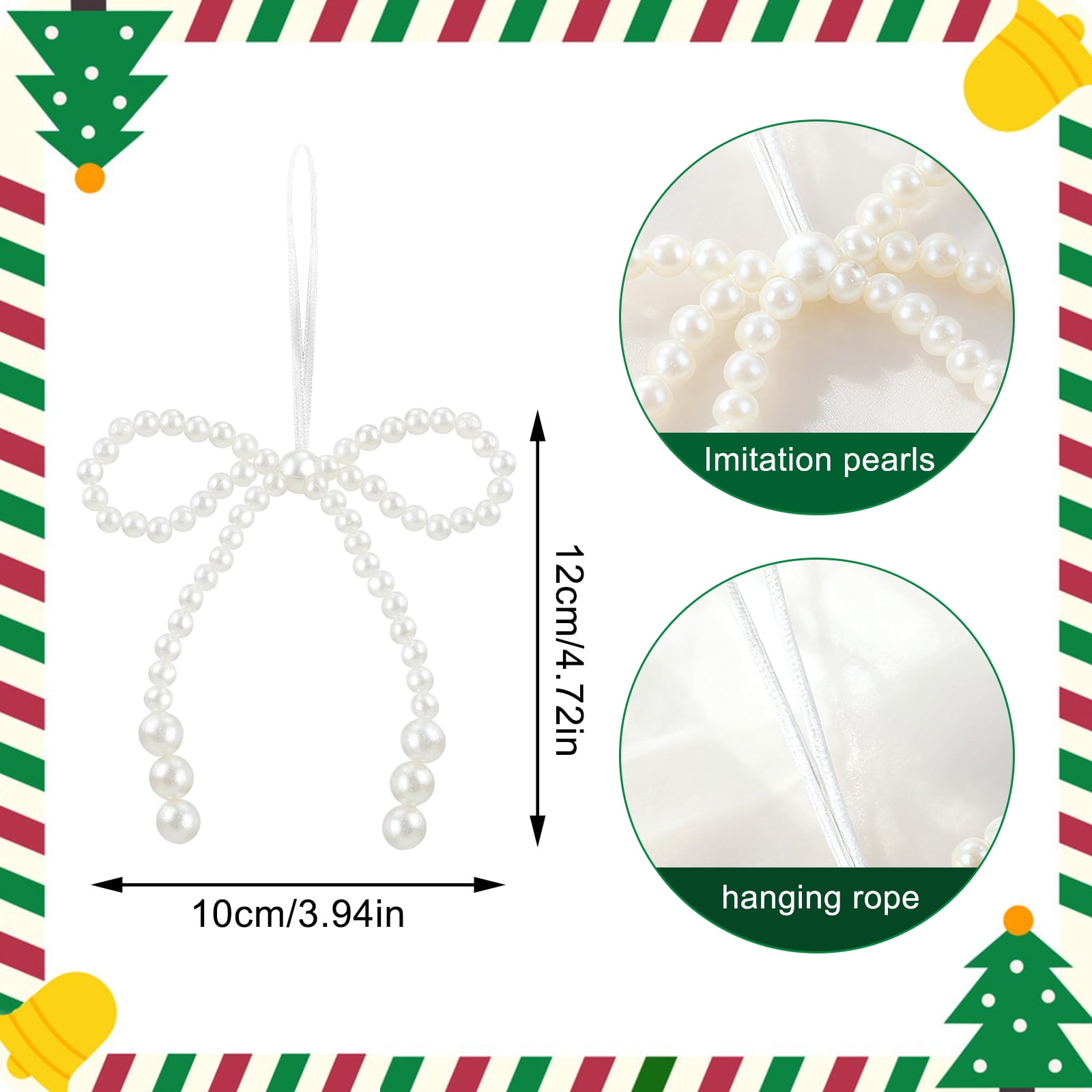 24 Pcs Pearl Bow Christmas Ornaments White Bowknot Tree Topper Decor Xmas Hanging Ornament Pendant Decoration Gift for Wedding Bridal Shower Baby Shower Birthday Indoor Decoration