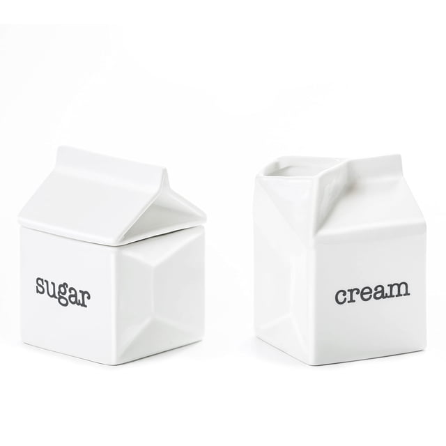 Juego de azúcar y crema de cerámica, jarra para crema blanca con forma de cartón de leche y azucarero con tapa dodococa NA
