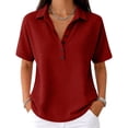 thumbnail image 5 of Dwellite Polo Shirts for Women 3/4 Sleeve Tops Golf Tees Button Collared Waffle Shirt Business Casual 2026 Red 3XL, 5 of 6