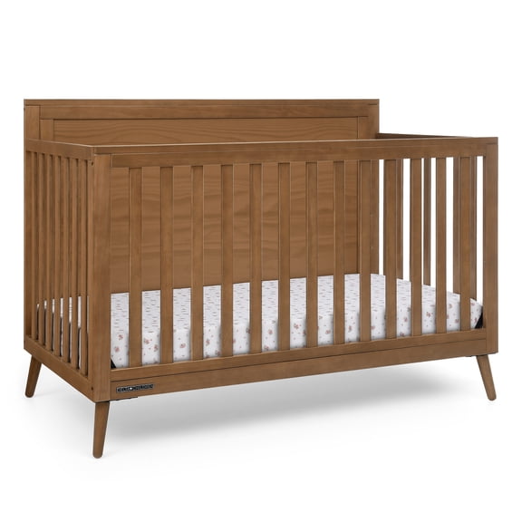Delta Children Lola 6-in-1 Convertible Crib - Converts from Baby Crib to Toddler Bed, Daybed, Sofa Bed and Full-Size Bed With and Without Footboard, Fits Standard Full-Size Crib Mattress, Chestnut