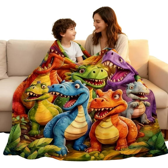 Cute Smiling Dinosaur Throw Blanket for Kids, 3D Dinosaur Blanket for Boys & Girls, Cozy Fleece Dinosaurs HD Digital Print Flannel Blanket, for Dino-Lover (A, 60×50 in)