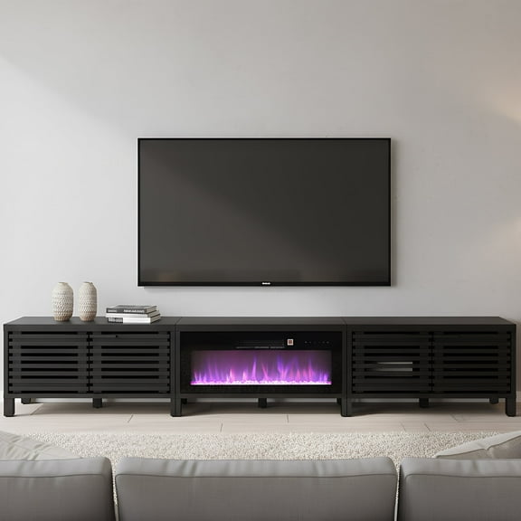 115" Modern Extra-long TV Stand with 26" Electric Fireplace Insert, Storage Cabinets, Fits TVs up to 120", Black