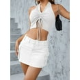 thumbnail image 5 of Douhoow Women Low Waist Cargo Skirts Vintage Mini Skirt Summer Slim Fit Solid Color Skirt with Pockets, 5 of 7
