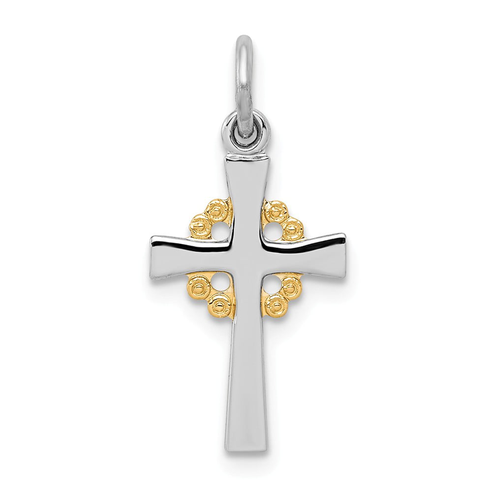 Solid 925 Sterling Silver and Gold-tone Brushed/Cross Pendant Charm 