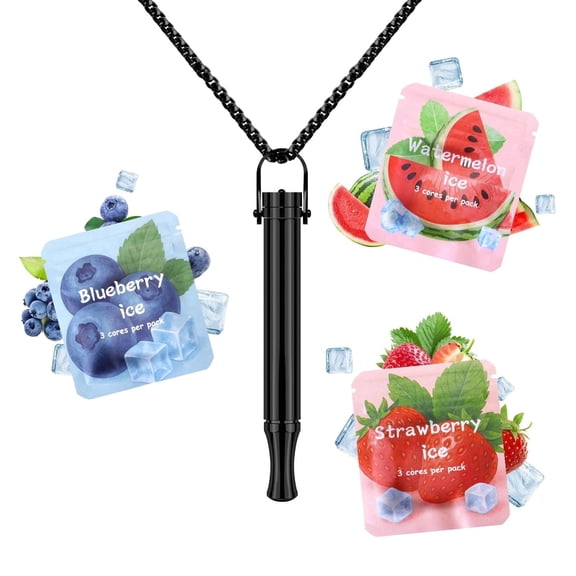 Anxiety Breathing Necklace with Resistance - Breathlace Filter Help Stop Stress - Relief Breath Necklace Flavoured for Adults - Breathe Free Device Flavour Filters Gifts - Black