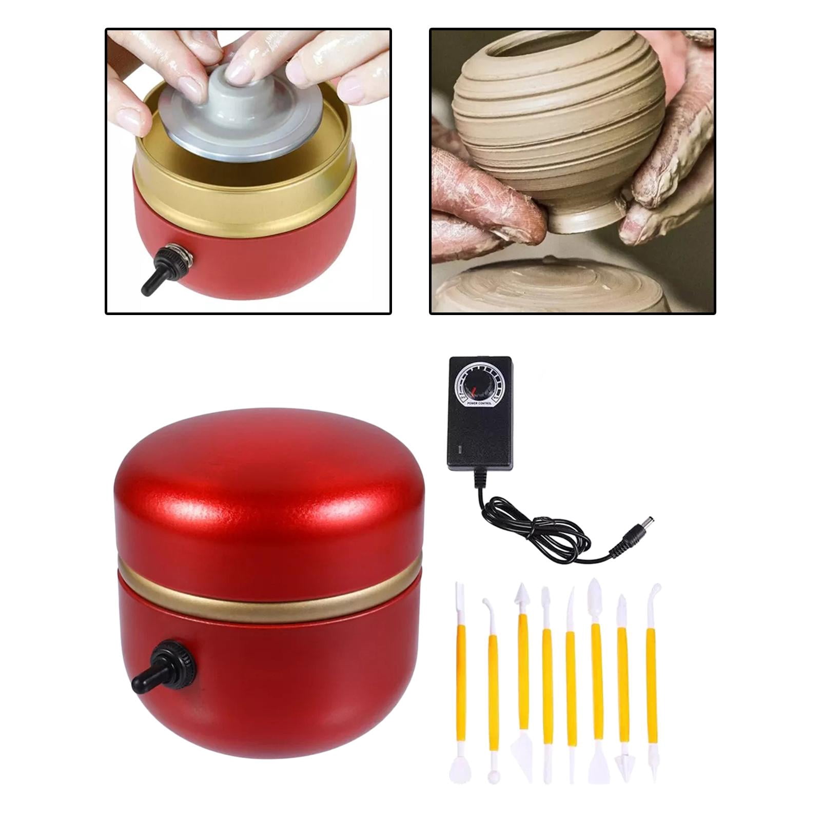 GUOOL Mini Pottery Wheel Electric Pottery Small Pottery Forming Table Top Rotating Turntable Clay Tool Tiny Pottery Wheels Accessories Red