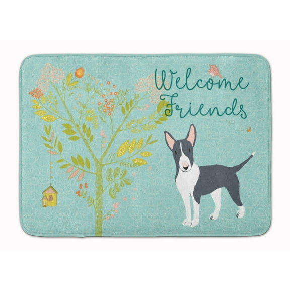 Carolines Treasures BB7604RUG Welcome Friends Black Bull Terrier Machine Washable Memory Foam Mat 19 X 27" multicolor
