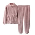 thumbnail image 2 of Kids Winter Warm Coral Fleece Pajamas Outfits Toddler Teens Long Sleeve Zipper Coat + Pant 2Pcs Winter Clothing Thicken Sleepwear Tracksuit For Boys Girls 4-12 Years, 2 of 9