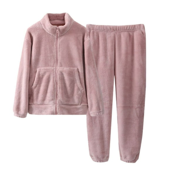 GYRATEDREAM Toddler Boys Girls Fall Winter Warm Fleece Flannel Pajama 2 Piece Set Baby Matching Sleepwear Set Kids Zipper Tops Pants Outfits Pink for 4-12Y