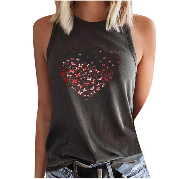 lcziwo Women Tank Tops 2024,Summer Womens Sleeveless Tank Tops Casual  Trendy Cute Heart Loose Tunic Top Ladies Sexy Comfy Crewneck Vest Shirt,Gray,S  