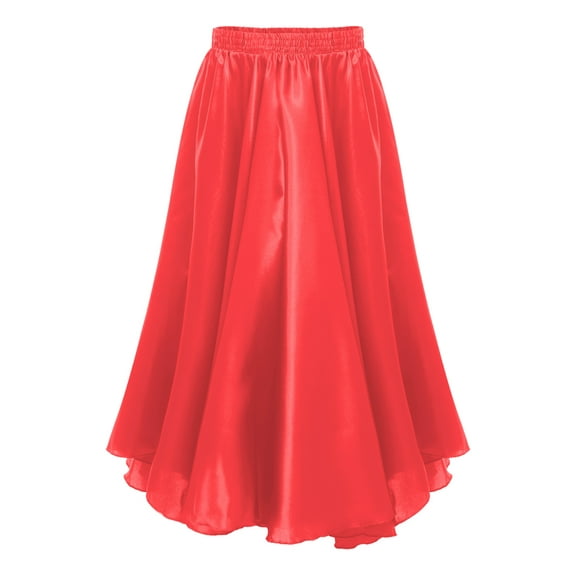Kaerm Kids Girls Long Full Ballroom Dance Skirt Flamenco Belly Skirt Cha Cha Latin Rumba Samba Skirt Red 11-12