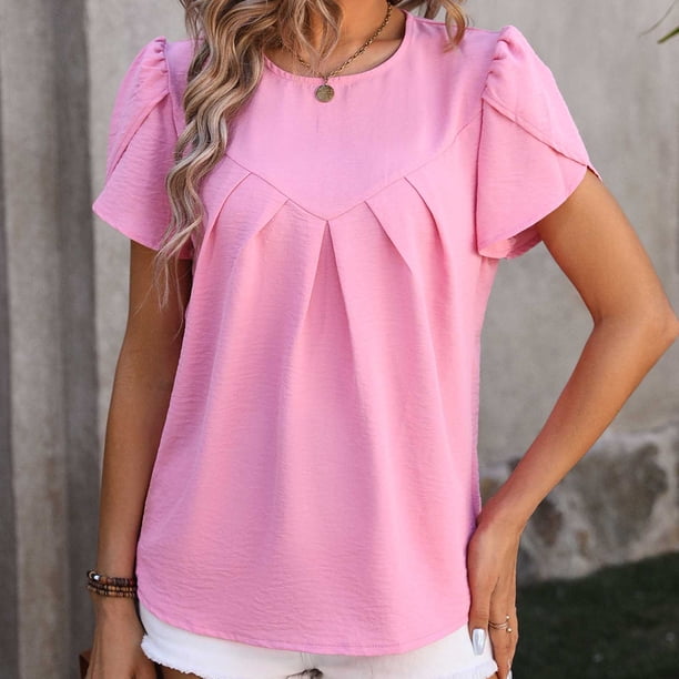 Fiudx Ofertas de La Semana Camiseta Informal de Manga Corta con Cuello Redondo Liso a La Moda para Mujer