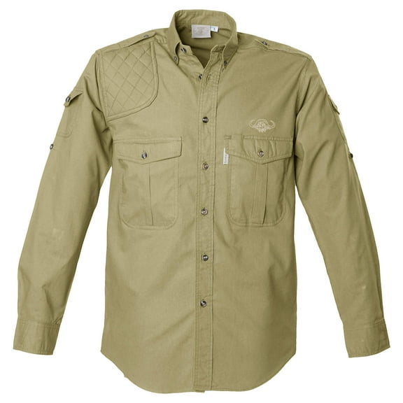 TAG Safari Men's Buffalo Logo Long Sleeve Shooter Shirt (Khaki, XX-Large)