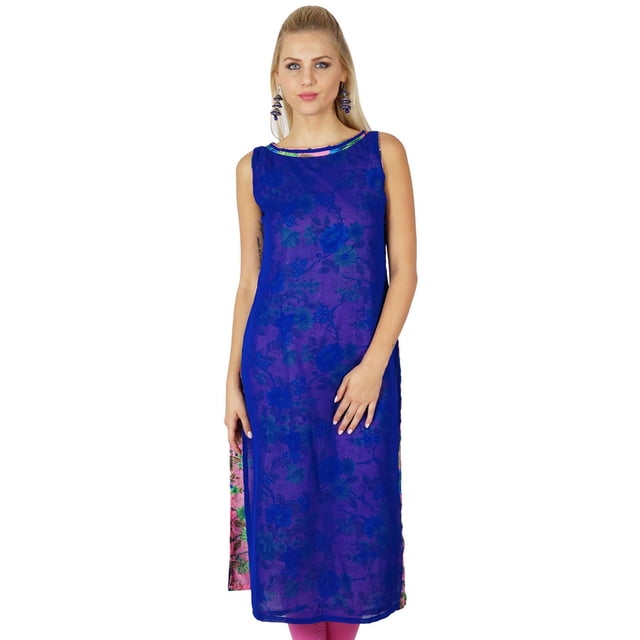 Bimba Kurta Réversible pour Femmes Kurti Ethnique Indien Haut Sans Manches Tunique