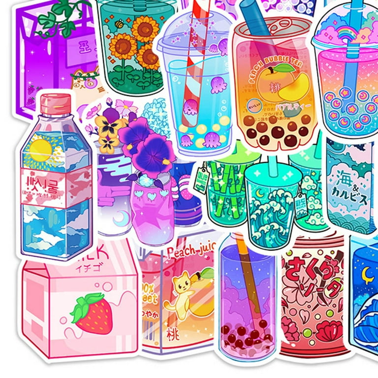 Pnellth Drink Stickers Strong Stickiness 50Pcs/Set Cartoon Milk Cup  Drinking Shape Stickers DIY Stylish Party Supplies 