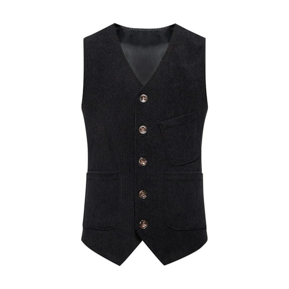 Virmaxy Men's Trendy Suit Tank Top Medieval Corduroy V-Neck Vest With Pockets Vintage Single Breasted Tops for Party Black-1 L