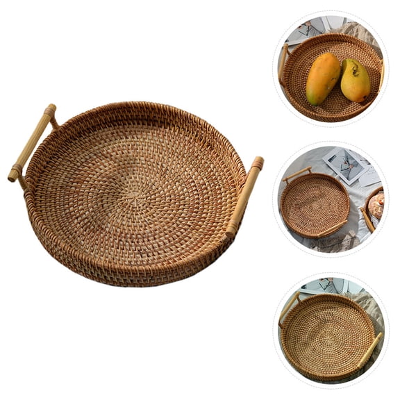 Hemobllo 1Pack Round Rattan Basket Brown Storage for Fruit and Snacks