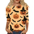 thumbnail image 3 of Halloween Shirts for Women Ghost Pumpkin Print 3/4 Sleeve Halloween Shirt Plus Size Round Neck Halloween Blouse Tees, 3 of 5