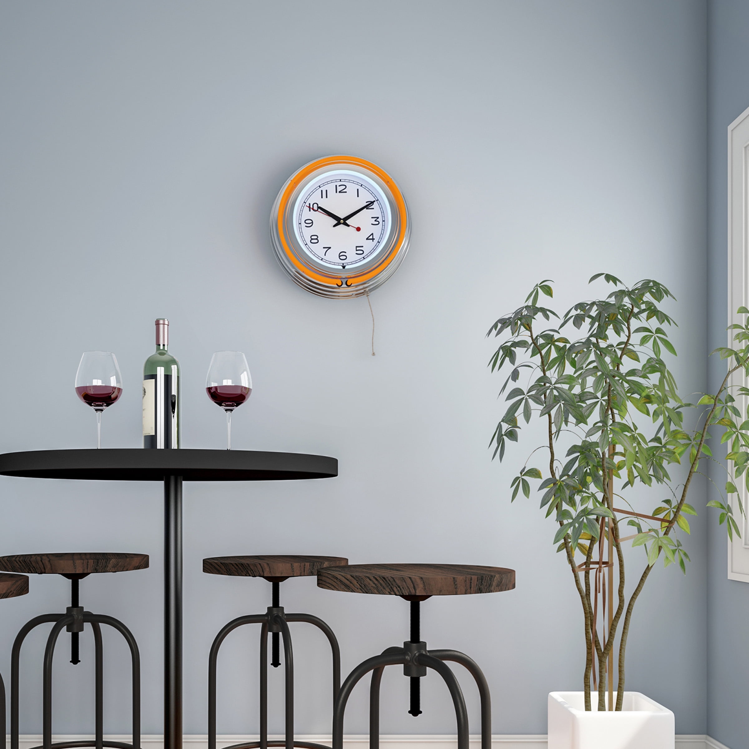 14" Retro Neon Wall Clock, Double Light Ring Vintage Style Clock by Lavish Home
