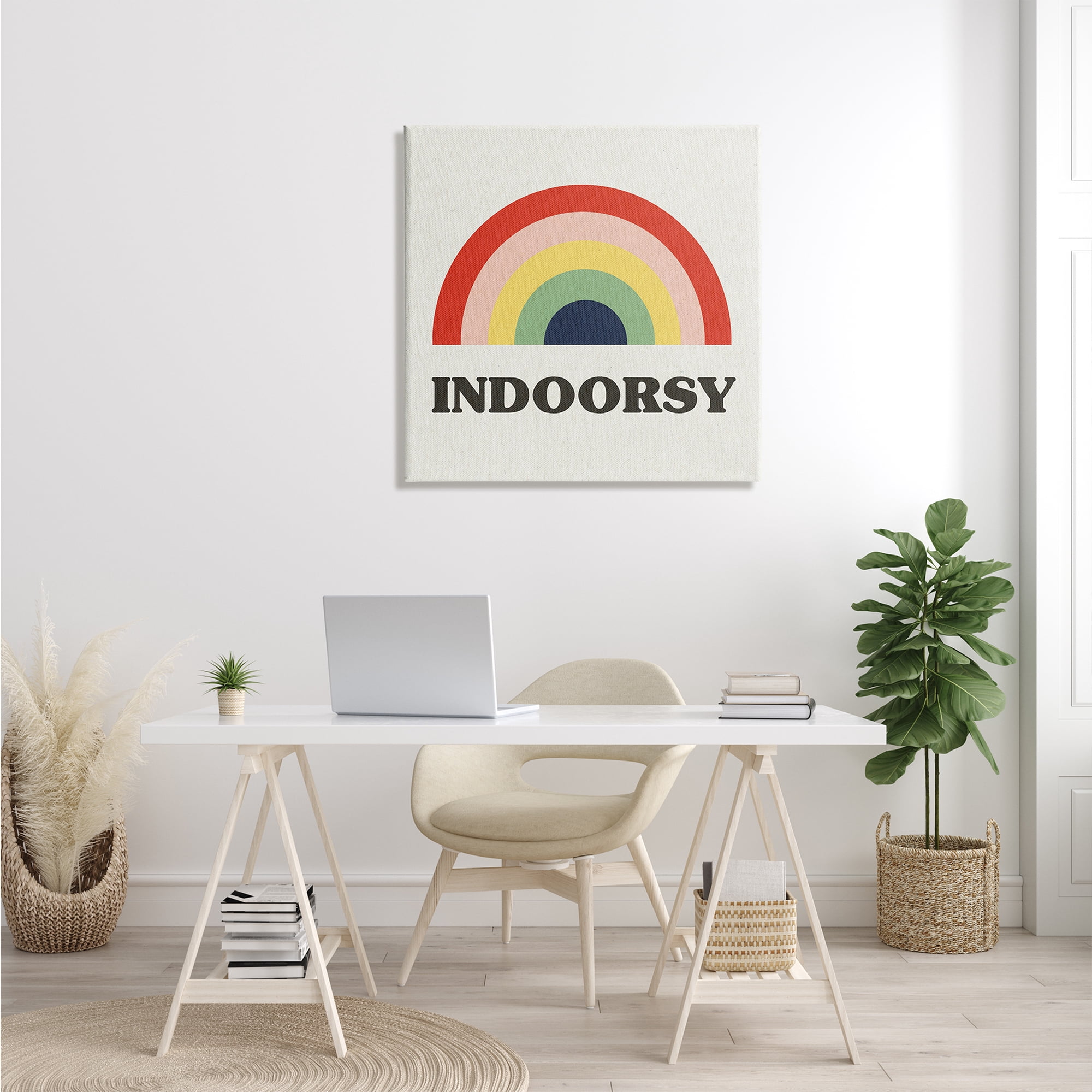 Stupell Industries Indoorsy Text Retro Pop Rainbow over Neutral Art for Kids Painting Gallery Wrapped Canvas Print Wall Art, 30 x 30