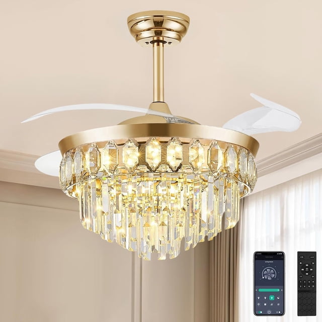 Ventilador de techo FIDGRA Fandelier de 42 pulgadas con luz LED regulable dorada