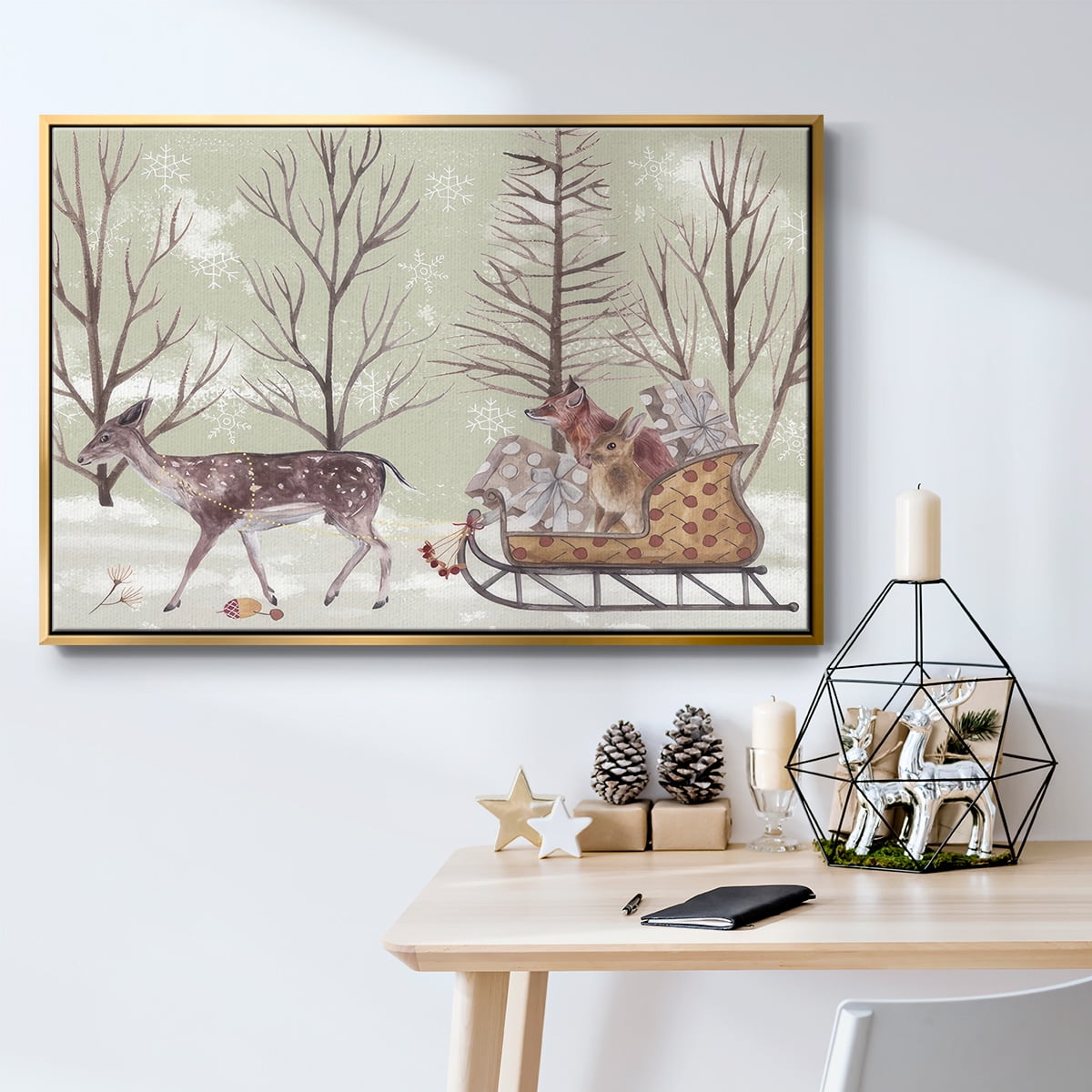 Christmas Time II - Framed Gallery Wrapped Holiday Canvas - 17 x 25 - Gold Frame