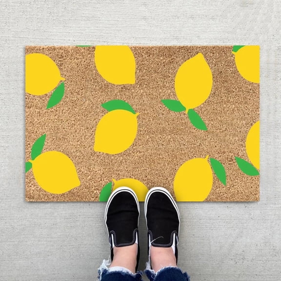 summer doormat, lemon door mat, coir welcome mat, coconut fiber entrance mat, non-slip entry rug, summer porch decor, seasonal door mat, indoor outdoor floor mat