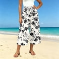 thumbnail image 2 of Edvintorg Womens Capri Floral Printed Elastic Waisted Casual Loose Cotton Wide Leg Cropped Pant with Pocket Womans Clothes White S, 2 of 7
