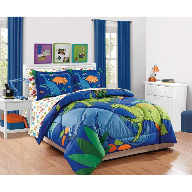 Fancy Linen 7pc Boys Queen Comforter Set Dinosaurs Blue Green Orange