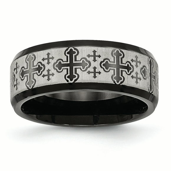 Bague en Acier Inoxydable Brossé/poli Noir Motif Gravé au Laser IP Taille 9