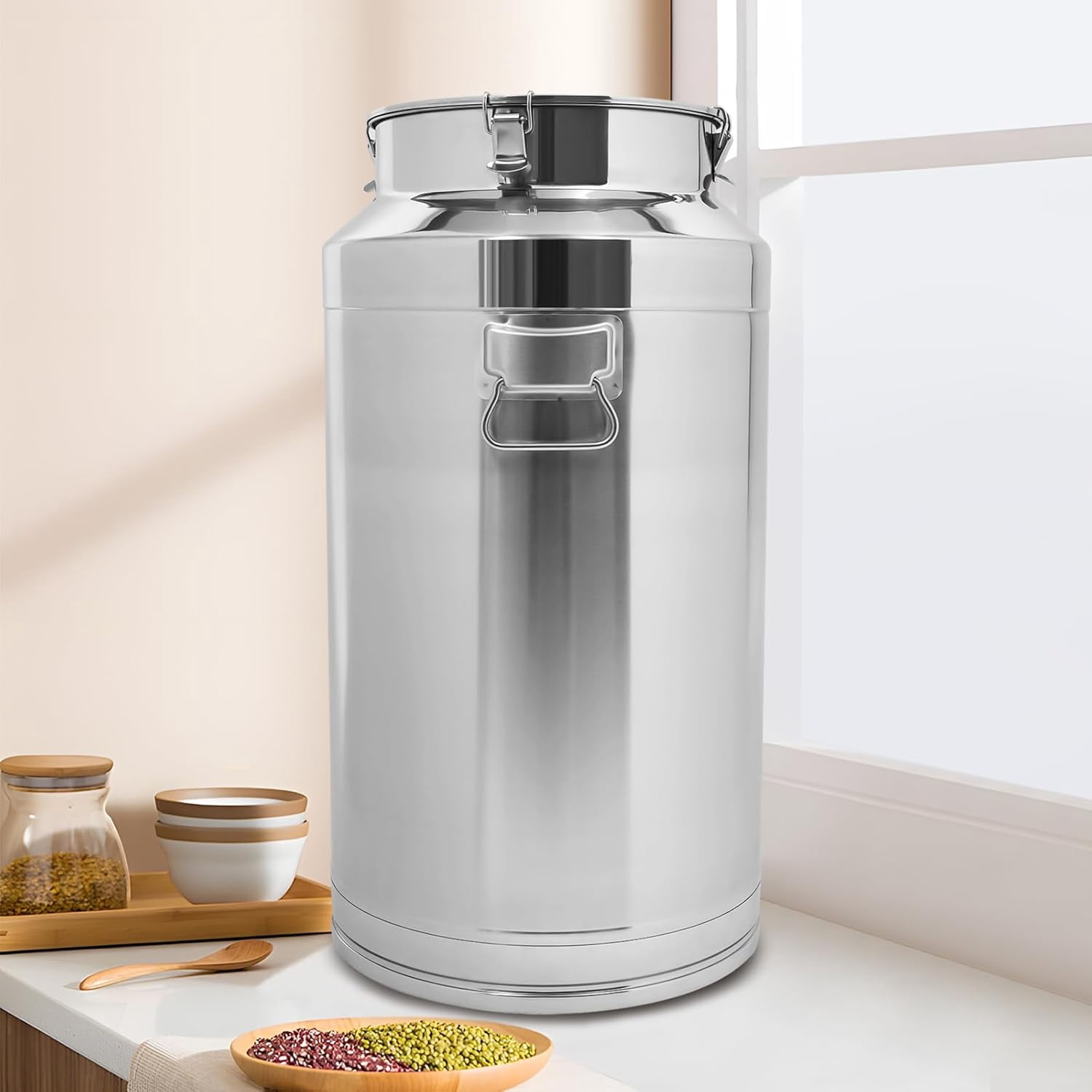 88L/23.25Gallon 304 Stainless Steel Milk Can,Heavy Duty Airtight Food Storage Container for Liquid & Dry Goods