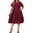 thumbnail image 2 of Agnes Orinda Women's Plus Size Dresses Tiered Polka Dots Short Sleeves Babydoll Midi Dresses 3X Burgundy, 2 of 6