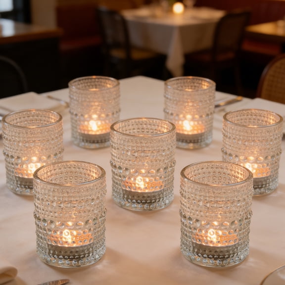 24 Pack Clear Glass Votive Candle Holders, Embossed Dot Tealight Holders 2.6" Tall, 3oz Small Candle Cups for Wedding Table Centerpieces, Home Decor, Party, Holiday & DIY Candle Making