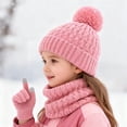 thumbnail image 7 of XIMIN Kid Girls 3 Piece Outfits Warm Winter Beanie Hat Fluffy Lined Knitted Neck Warmer Scarf Neck Gaiter Soft Cuffed Cap Gloves with Pom Pom for Cold Weather, 7 of 7