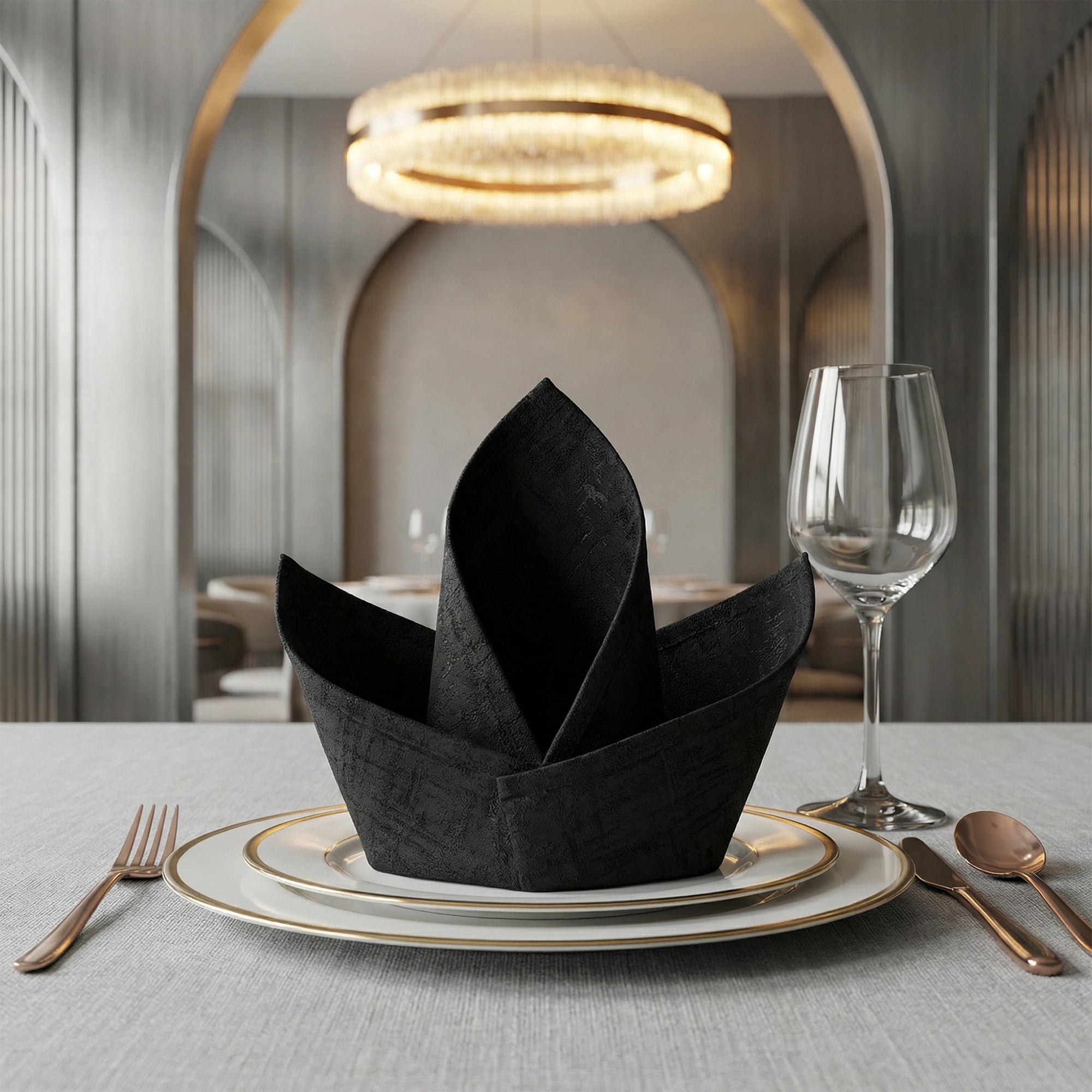 Unique Bargains 6Pcs Satin Washable Reusable Cloth Napkins Black 20x20inch