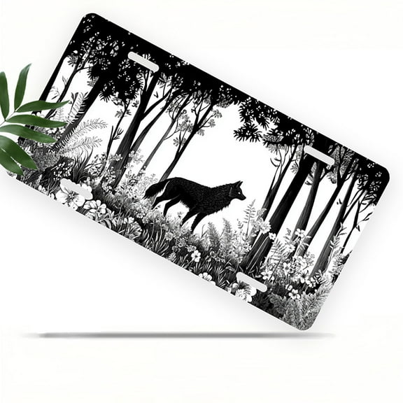 Wolf in the Forest Front License Plate, Metal License Plate, Funny Standard Plates Personalized Novelty Decorative For Men/Women/Boys/Girls Car 6×12 Inch