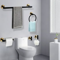 5-Piece Bathroom Hardware Set Black and Gold, Towel Rack Set Stainless Steel Wall Mounted - Include 23.6 in Bath Towel Bar, 2 Robe Towel Hooks, Toilet Paper Holder and Towel Ring